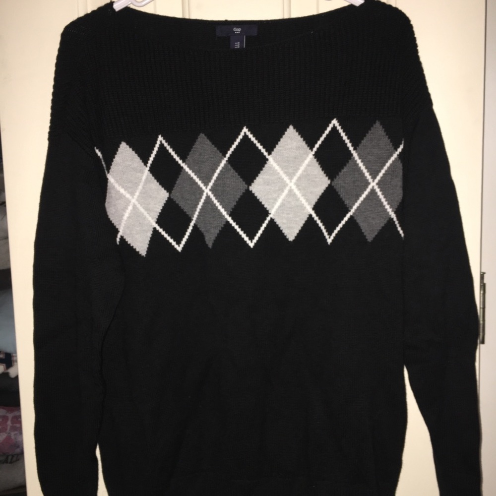 Black sweater with argyle print